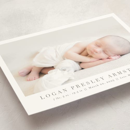 This is a fawn birth announcement postcards with standard by Megan Davis called menil printing on signature in postcard