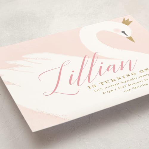 This is a ballet slipper kids birthday invitations with standard by Karidy Walker called sweet swan princess printing on signature in postcard