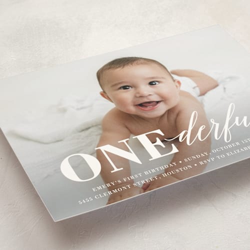This is a cloud kids birthday invitations with standard by Susan Asbill called onederful printing on signature in postcard