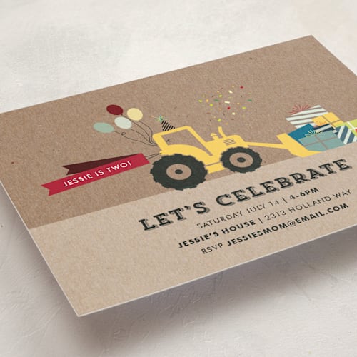 This is a kraft kids birthday invitations with standard by Rebecca Bowen called krafting a party printing on signature in postcard