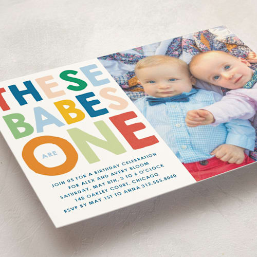 This is a mint kids birthday invitations with standard by Baumbirdy called these babes printing on signature in postcard