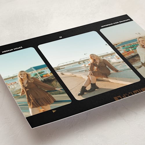 This is a noir graduation announcements with standard by Jenna Holcomb called film star printing on signature in petite