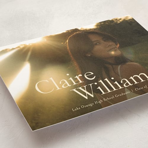 This is a milk graduation announcements with standard by Ani Somi called california printing on signature in petite