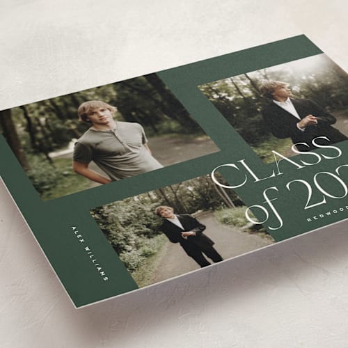 This is a forest graduation announcements with standard by Kelly Schmidt called troi printing on signature in petite