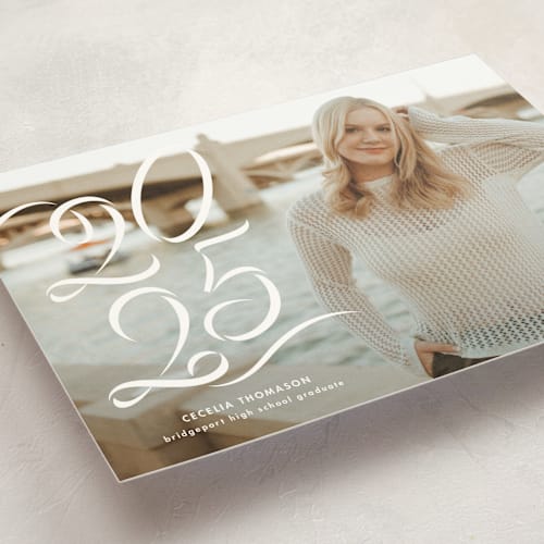 This is a salt graduation announcements with standard by Lea Delaveris called ribbon printing on signature in petite