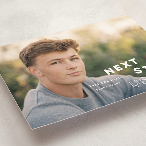 This is a pearl graduation announcements with standard by Sara Hicks Malone called next stop printing on signature in petite