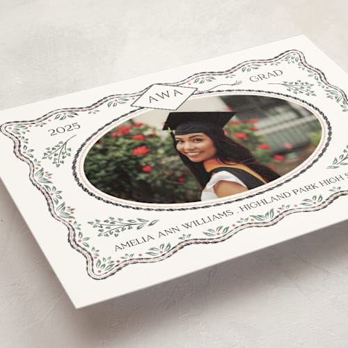 This is a linen graduation announcements with standard by Paper Sun Studio called ivy grad printing on signature in petite