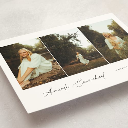 This is a onyx graduation announcements with standard by Benita Crandall called the trio printing on signature in petite