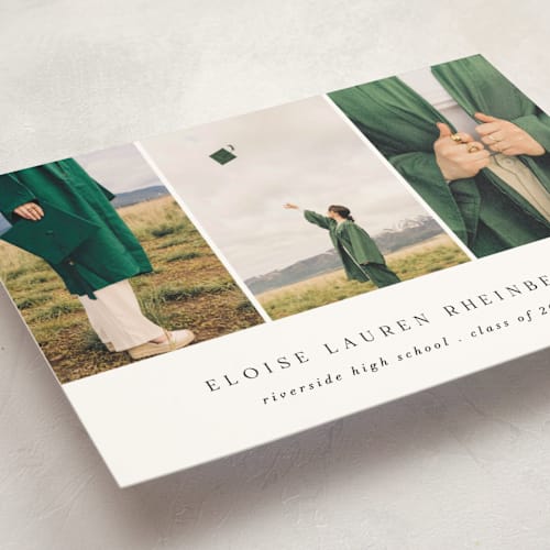 This is a cotton graduation announcements with standard by Morgan Kendall called carousel printing on signature in petite