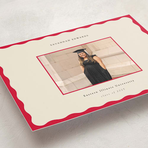 This is a crimson graduation announcements with standard by Baumbirdy called decorative frame printing on signature in postcard