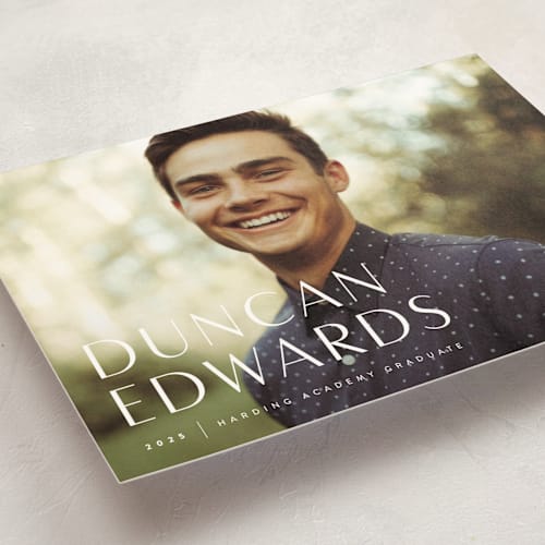 This is a cloud graduation announcements with standard by Sara Hicks Malone called classic printing on signature in postcard