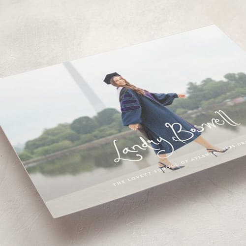 This is a cotton graduation announcements with standard by Sara Hicks Malone called westminster printing on signature in postcard