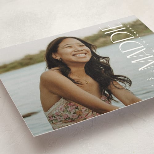 This is a snow graduation announcements with standard by Owl and Toad called pillar printing on signature in postcard