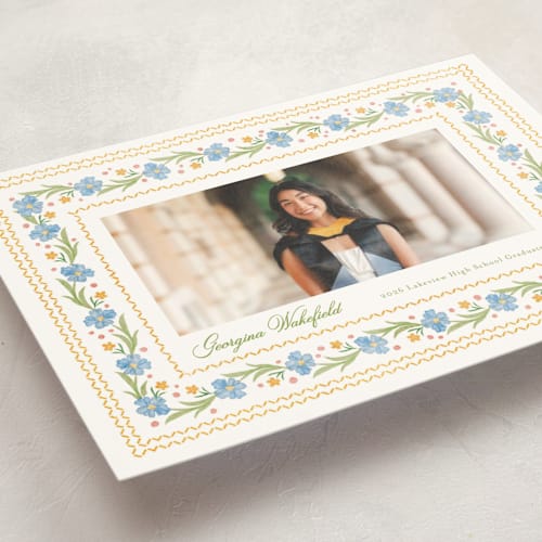 This is a sky graduation announcements with standard by Melanie Kosuge called blooming printing on signature in postcard