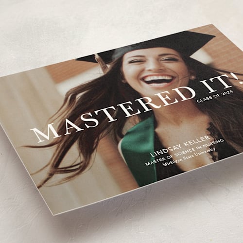 This is a snow graduation announcements with standard by Stacie Stankos called mastered it printing on signature in postcard