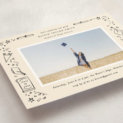 This is a sand graduation invitations with standard by Creo Study called iconic printing on signature in postcard