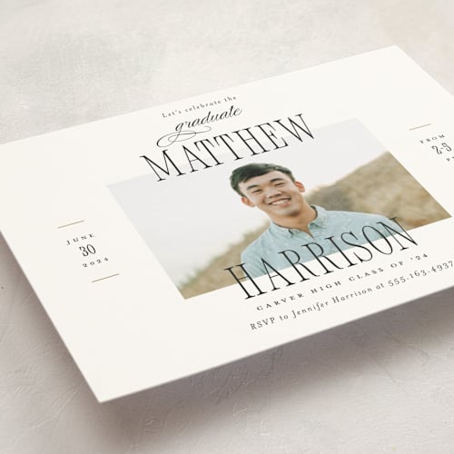 This is a tuxedo graduation invitations with standard by Pink House Press called posh party printing on signature in postcard