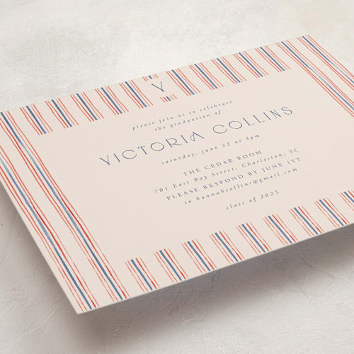This is a navy graduation invitations with standard by Claudia Orengo called past and future printing on signature in postcard