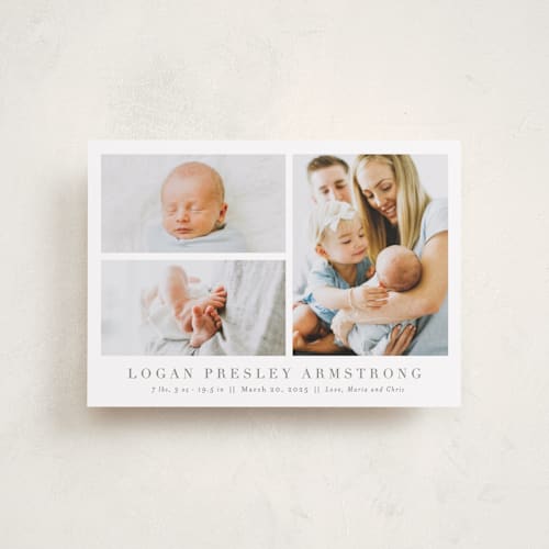 This is a fawn petite birth announcements with standard by Megan Davis called menil printing on smooth signature in petite