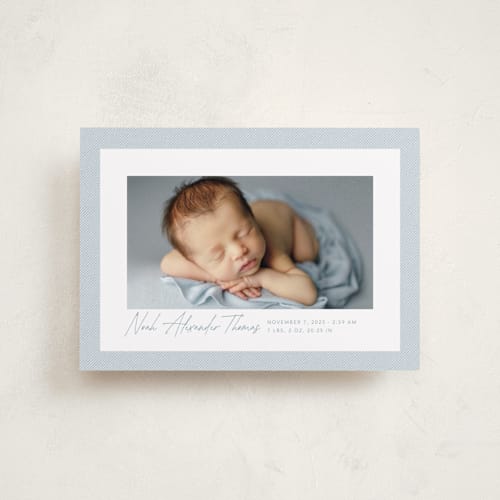This is a sky petite birth announcements with standard by Lea Delaveris called corduroy printing on recycled smooth signature in petite