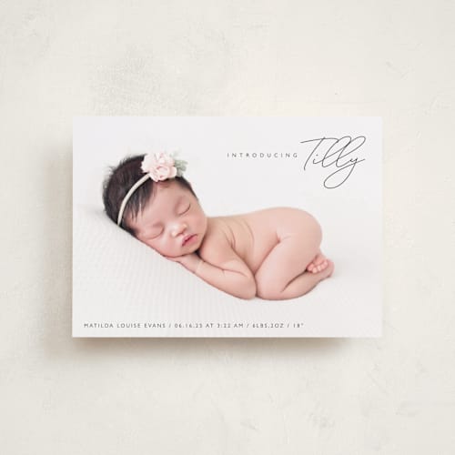 This is a raven petite birth announcements with standard by Olivia Raufman called nickname intro printing on recycled smooth signature in petite