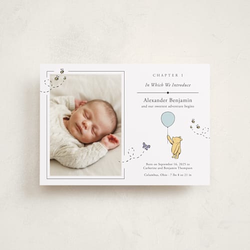 This is a cloud petite birth announcements with standard by Heather Schertzer called disney sweetest adventure printing on recycled smooth signature in petite