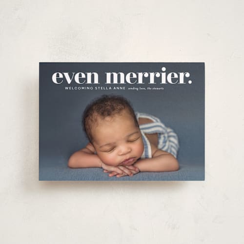 This is a snow babys first christmas with standard by Lori Wemple called even merrier. printing on recycled smooth signature in petite