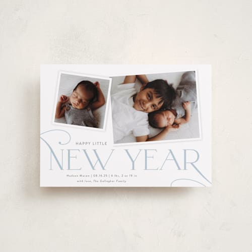 This is a powder babys first christmas with standard by Sarah Brown called little addition printing on recycled smooth signature in petite