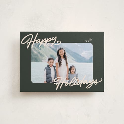 This is a olive petite holiday cards with standard by Pixel and Hank called the classic printing on recycled smooth signature in petite