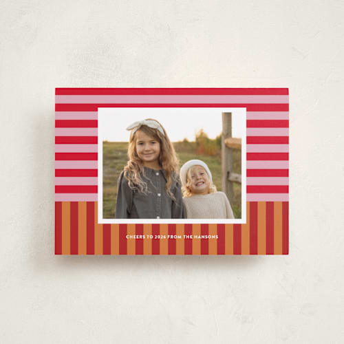 This is a nutmeg petite holiday cards with standard by Shari Margolin called festive stripes printing on recycled smooth signature in petite