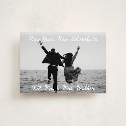 This is a winter petite holiday cards with standard by Alethea and Ruth called new adventure xo's printing on recycled smooth signature in petite