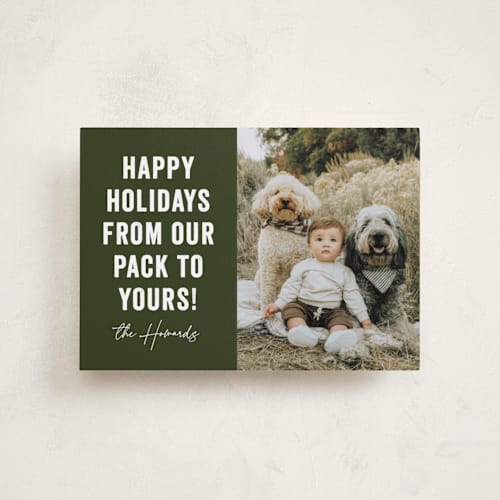 This is a evergreen petite holiday cards with standard by Brooke Chandler called our pack to yours printing on recycled smooth signature in petite