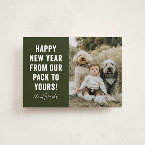This is a evergreen petite holiday cards with standard by Brooke Chandler called our pack to yours printing on recycled smooth signature in petite