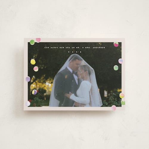 This is a cream petite holiday cards with standard by Anastasia Makarova called our new era printing on recycled smooth signature in petite