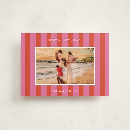 This is a strawberry petite holiday cards with standard by Morgan Kendall called cabana printing on recycled smooth signature in petite