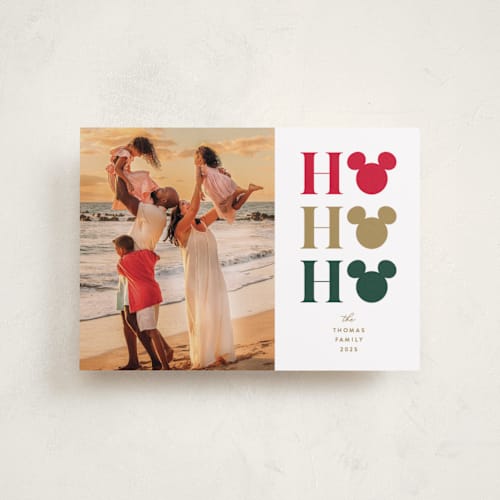 This is a mistletoe petite holiday cards with standard by Vanessa Doyle called disney ho ho ho printing on recycled smooth signature in petite