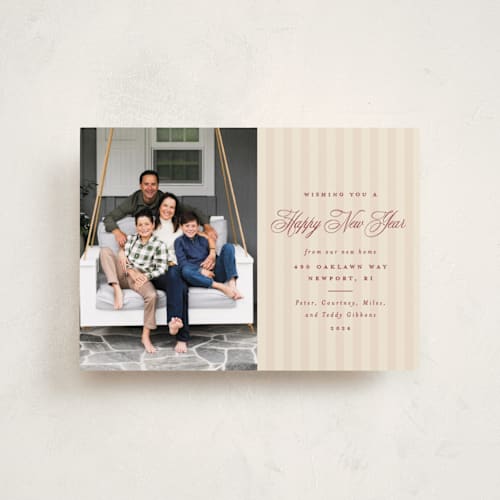 This is a stocking petite holiday cards with standard by Olivia Raufman called charming stripe printing on recycled smooth signature in petite