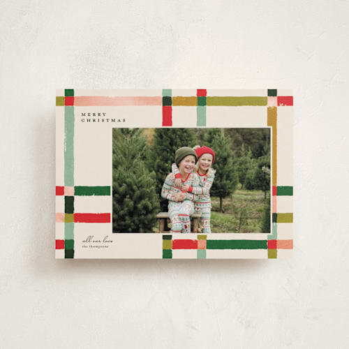 This is a fruit salad petite holiday cards with standard by Carrie ONeal called knitted plaid printing on recycled smooth signature in petite