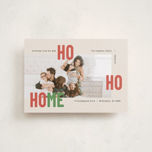 This is a eggnog petite holiday cards with standard by Mary Kay Garttmeier called new ho ho home printing on recycled smooth signature in petite