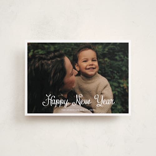 This is a winter petite holiday cards with standard by Cass Loh called cursive bottom printing on recycled smooth signature in petite