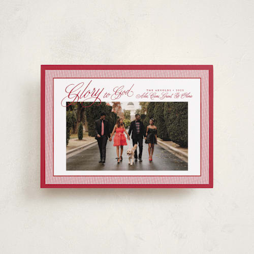 This is a ruby petite holiday cards with standard by Alston Foster called merry striped frame printing on recycled smooth signature in petite