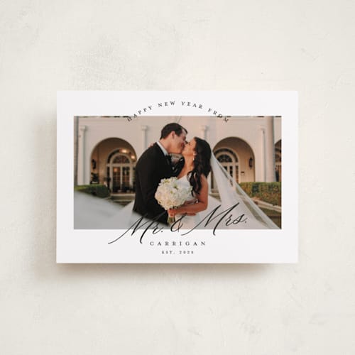 This is a veil petite holiday cards with standard by Pink House Press called mr. and mrs. printing on recycled smooth signature in petite