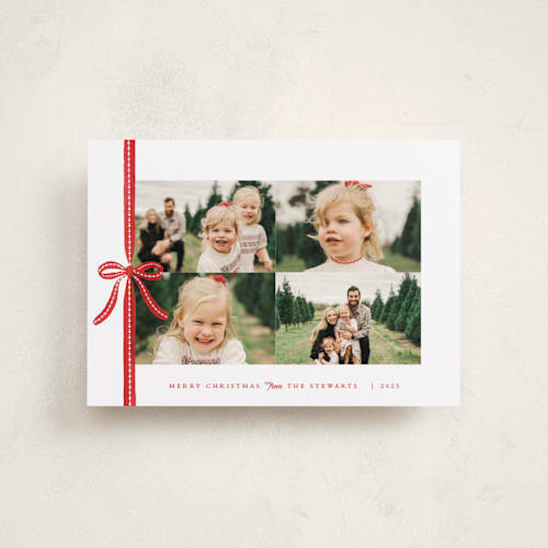 This is a candied apple petite holiday cards with standard by Olivia Raufman called dotted ribbon printing on recycled smooth signature in petite