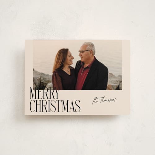 This is a eggnog petite holiday cards with standard by Ekko Studio called merry stack printing on recycled smooth signature in petite