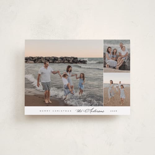 This is a snow petite holiday cards with standard by Nicole Walsh called elegant trio printing on recycled smooth signature in petite