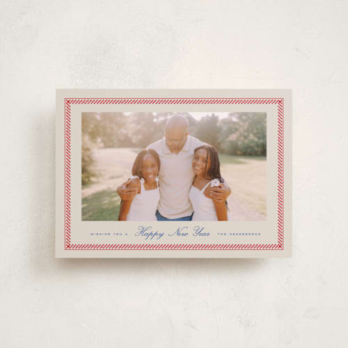 This is a eggnog petite holiday cards with standard by Amy Kross called wicker printing on recycled smooth signature in petite