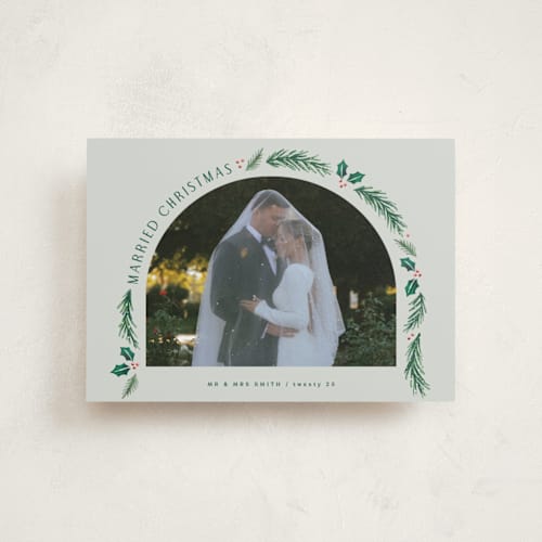 This is a sage petite holiday cards with standard by Hooray Creative called a married christmas printing on recycled smooth signature in petite