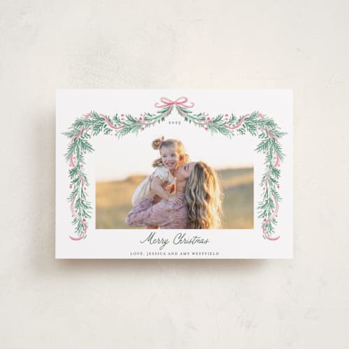 This is a winter rose petite holiday cards with standard by frau brandt called soft garland printing on recycled smooth signature in petite