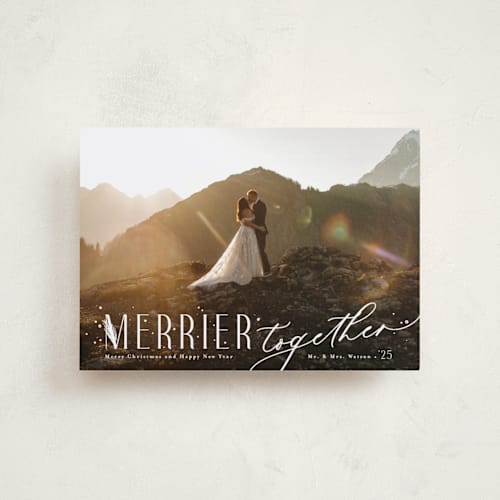 This is a frost petite holiday cards with standard by Anastasia Makarova called so merrier together printing on recycled smooth signature in petite