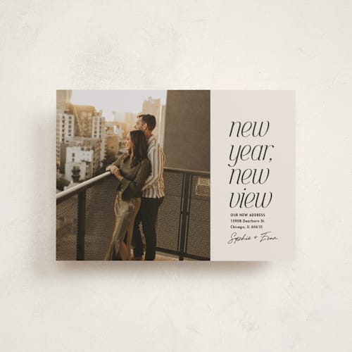 This is a vanilla petite holiday cards with standard by Lea Delaveris called new view printing on recycled smooth signature in petite